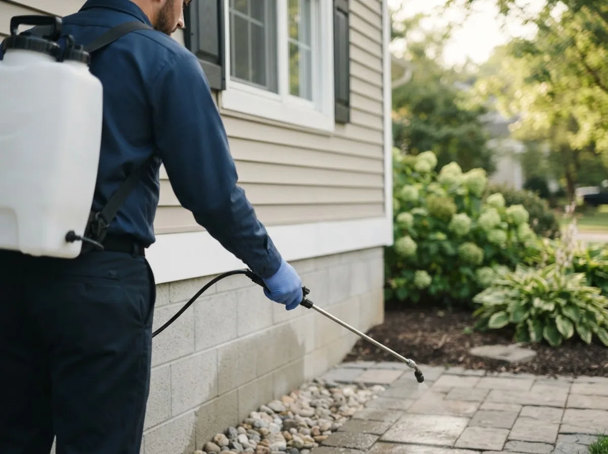 Pest control technician inspecting a home in Gladbrook, IA